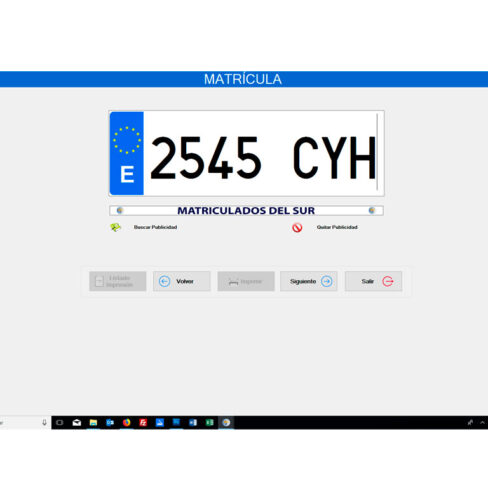 pantalla del software para impresion de matriculas