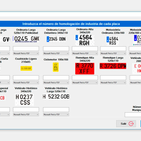 pantalla de configuracion de impresoras del software de impresion de matriculas