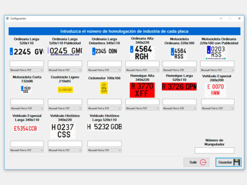 pantalla de configuracion de impresoras del software de impresion de matriculas