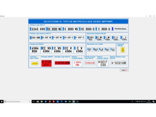 pantalla de formatos de matriculas del software de impresion de matriculas